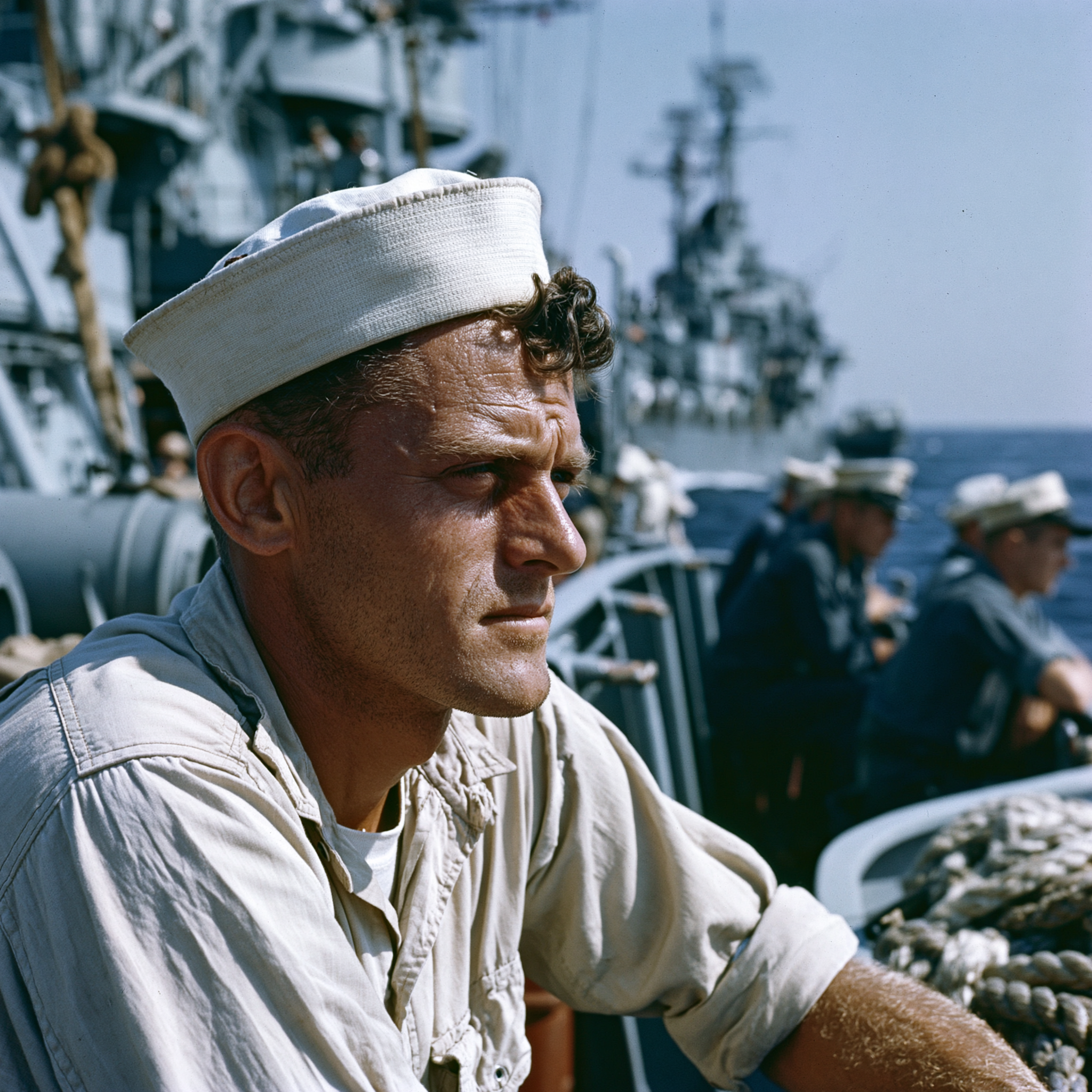 A U.S. Navy sailor aboard ship, 1960s